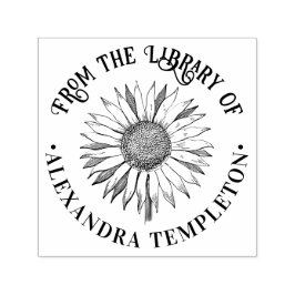 Carimbo Auto Entintado Girassol Floral #2B Nome do Livro da Biblioteca Re