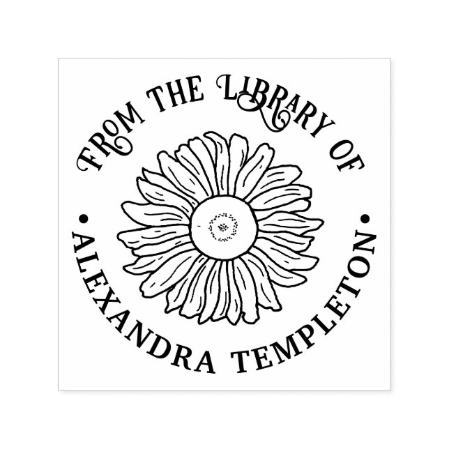 Carimbo Auto Entintado Girassol Rústico #1 Nome do Livro em Rodada (Design)