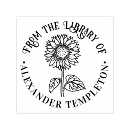 Carimbo Auto Entintado Girassol Simples e Elegante Nome da Biblioteca em 