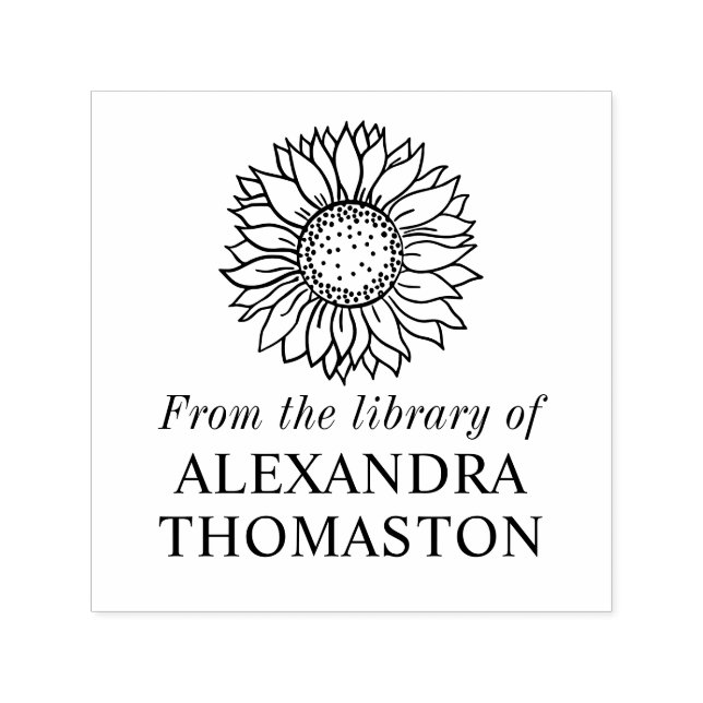 Carimbo Auto Entintado Girassol Simples Elegante #4 Nome do Livro da Bibl (Design)