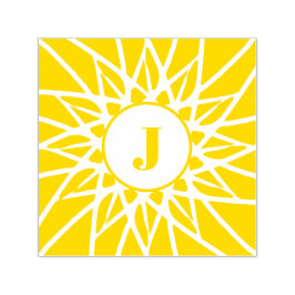 Carimbo Auto Entintado Girassol Sol Flor Dourado Monograma Inicial