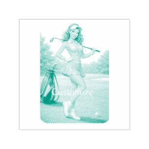 Carimbo Auto Entintado Golfista Feminina em Forma Thunder_Cove