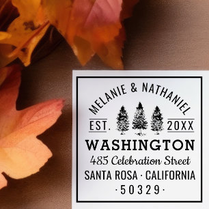 Carimbo Auto Entintado Green Pine Trees Rustic Wedding Endereço de Retorn