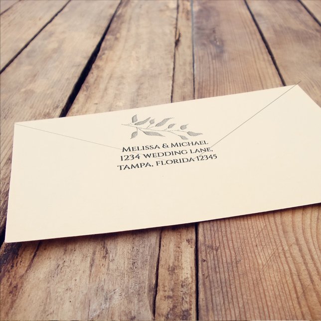 Carimbo Auto Entintado Greenery (Elegant return address stamp with botanical leaves greenery and foliage. )