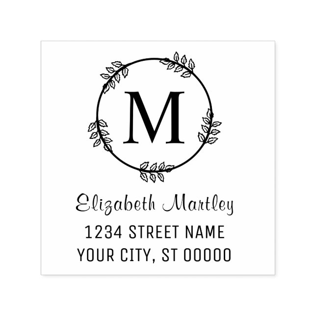 Carimbo Auto Entintado Grinalda De Folhas Elegantes Endereço De Devolução (Design)