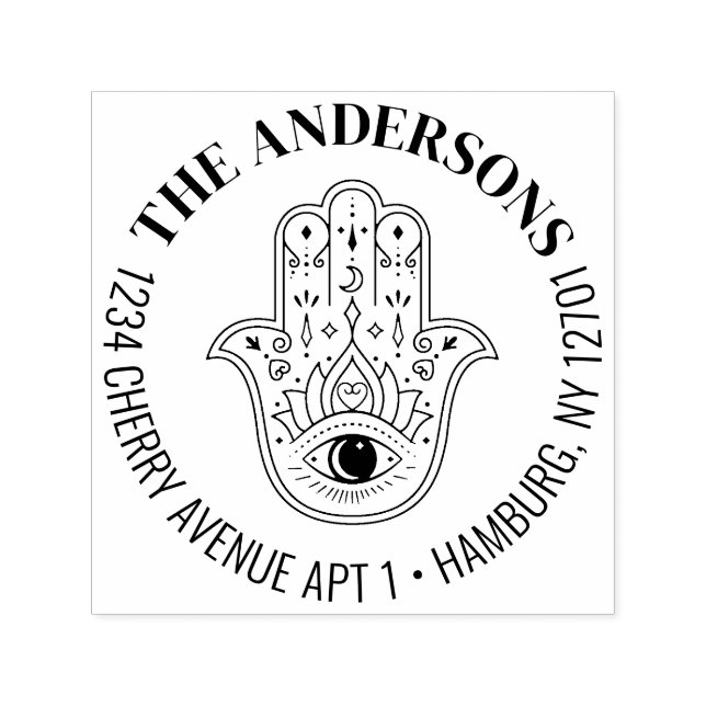 Carimbo Auto Entintado Hamsa Mão de Fatima Mau Eye Endereço de Retorno (Design)