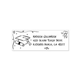 Carimbo Auto Entintado Hand Drawn Doodle Graduation Cap Fun Retro Address