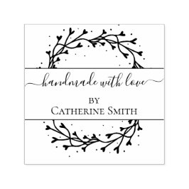 Carimbo Auto Entintado Handmade with Love flower Rubber Stamp