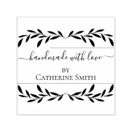 Carimbo Auto Entintado Handmade with Love flower Rubber Stamp