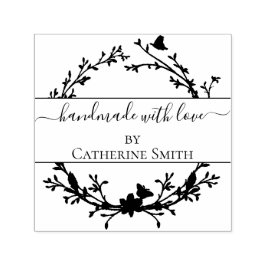 Carimbo Auto Entintado Handmade with Love flower Rubber Stamp