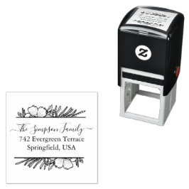 Carimbo Auto Entintado Handwritten Family Address Stamp with Wildflowers