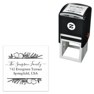 Carimbo Auto Entintado Handwritten Family Address Stamp with Wildflowers