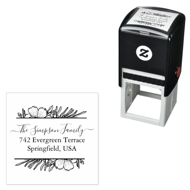 Carimbo Auto Entintado Handwritten Family Address Stamp with Wildflowers (In Situ)