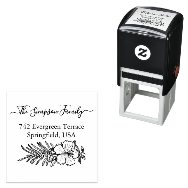 Carimbo Auto Entintado Handwritten Family Address Stamp with Wildflowers (In Situ)