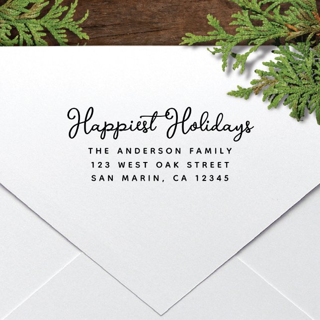 Carimbo Auto Entintado Happiest Holidays Christmas Script Return Address (Criador carregado)