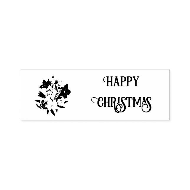 Carimbo Auto Entintado Happy Christmas Floral Rubber Stamp (Design)