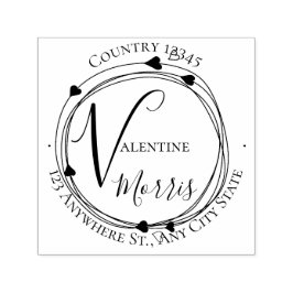 Carimbo Auto Entintado Heart Monogram Return Address Self-inking Stamp