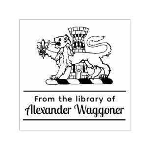 Carimbo Auto Entintado Heraldic Lion Castle "Da biblioteca do livro"