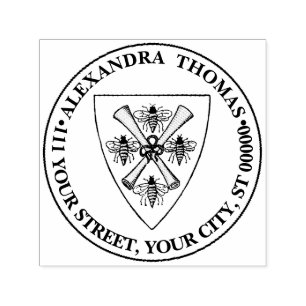 Carimbo Auto Entintado Heraldic Vintage 4 Abelhas rolam em blindagem Wt