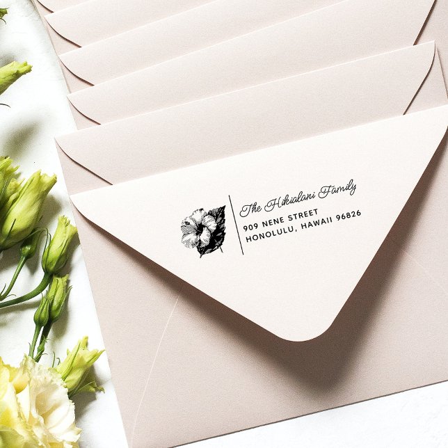 Carimbo Auto Entintado Hibiscus Hawaiian Family Name Endereço (Criador carregado)