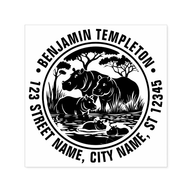 Carimbo Auto Entintado Hippopotamuses Hippos por Nome da Água Endereço de (Design)