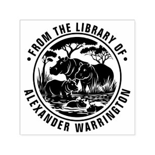 Carimbo Auto Entintado Hippopotamuses Hippos por Nome do Livro da Bibliot