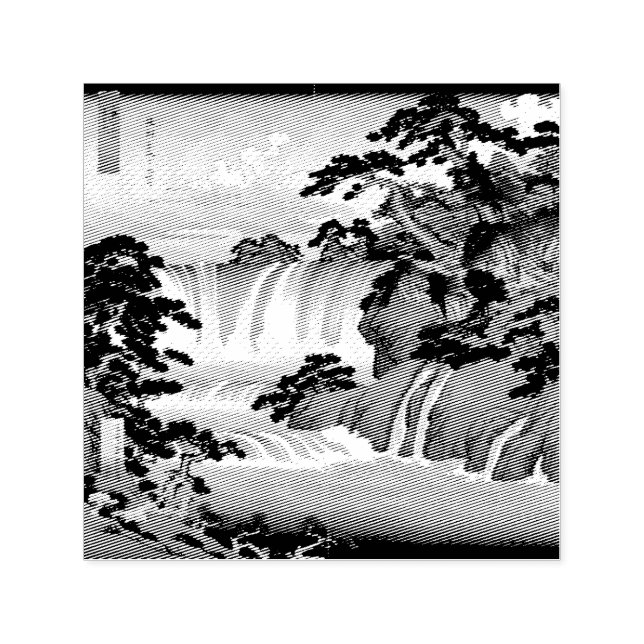 Carimbo Auto Entintado Hokusai Ukiyo-e Japan Waterfall Blue (Design)