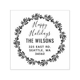 Carimbo Auto Entintado Holly Berries Wreath Endereço de devolução