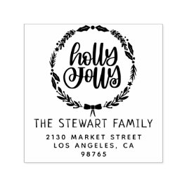 Carimbo Auto Entintado Holly Jolly Family Name Endereço de devolução