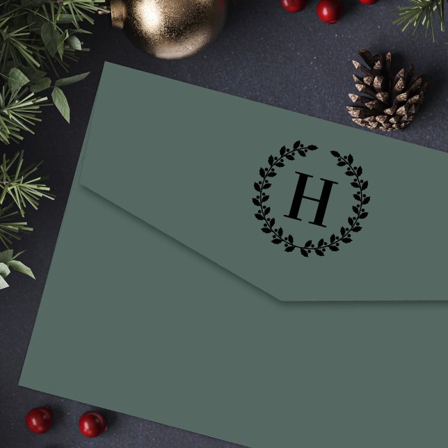 Carimbo Auto Entintado Holly Wreath Personalizou o Natal Inicial (Criador carregado)