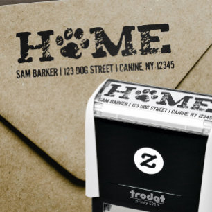 Carimbo Auto Entintado HOME Dog Lover - Paw Print - Return Address