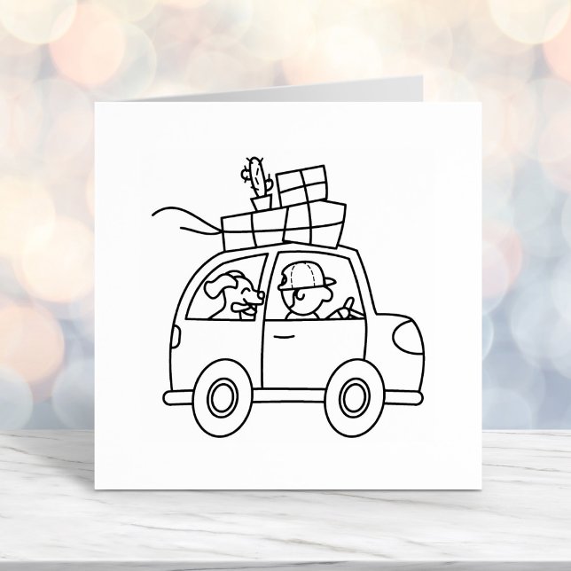 Carimbo Auto Entintado Homem com Cartoon de Carro Condutor de Cachorros (Criador carregado)