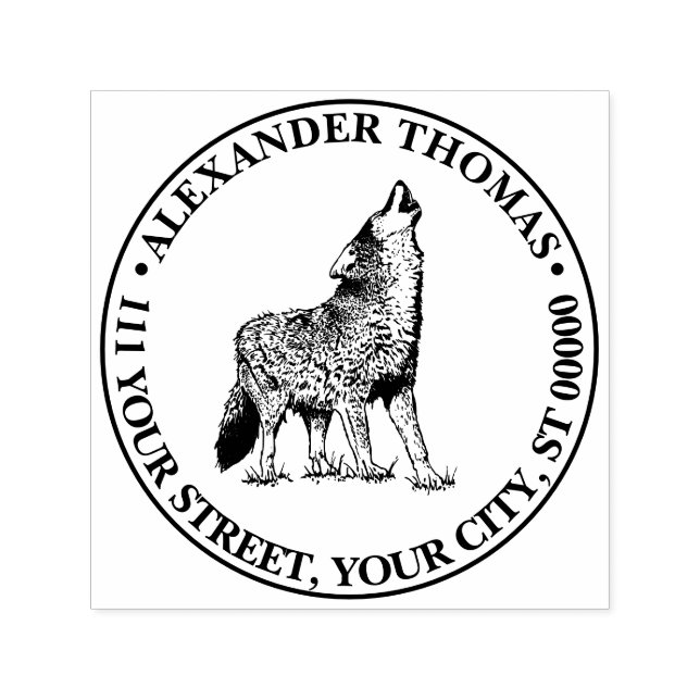 Carimbo Auto Entintado Howling Wolf Vintage Nome do desenho Endereço de r (Design)