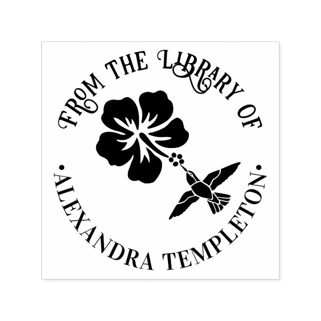 Carimbo Auto Entintado Hummingbird Hibiscus B — Livro da Biblioteca (Design)