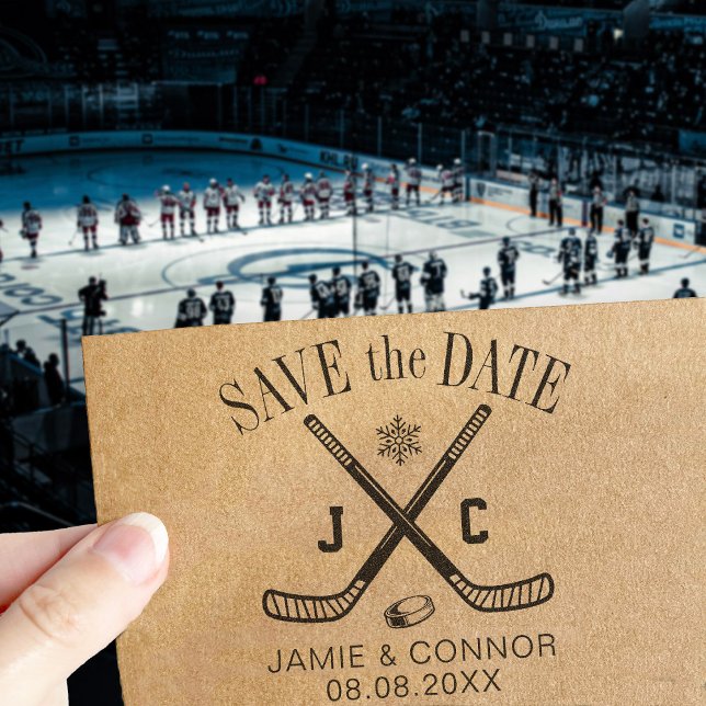 Carimbo Auto Entintado Ice Hockey Fan Family or Wedding Save the Date (Criador carregado)