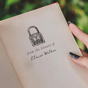Carimbo Auto Entintado Ilustração de Cadeado Antigo da Biblioteca De