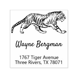 Carimbo Auto Entintado Ilustração de Tigre Vintage Endereço de Remetente
