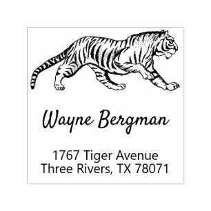 Carimbo Auto Entintado Ilustração de Tigre Vintage Endereço de Remetente