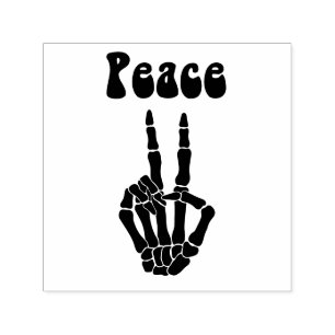 Carimbo Auto Entintado Imagem Apenas Sinal de Mão de Esqueleto Paz Hippie