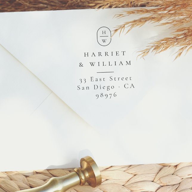 Carimbo Auto Entintado Iniciais Elegantes Endereço de Devolução Monograma (Rubber Stamp Mock-up)