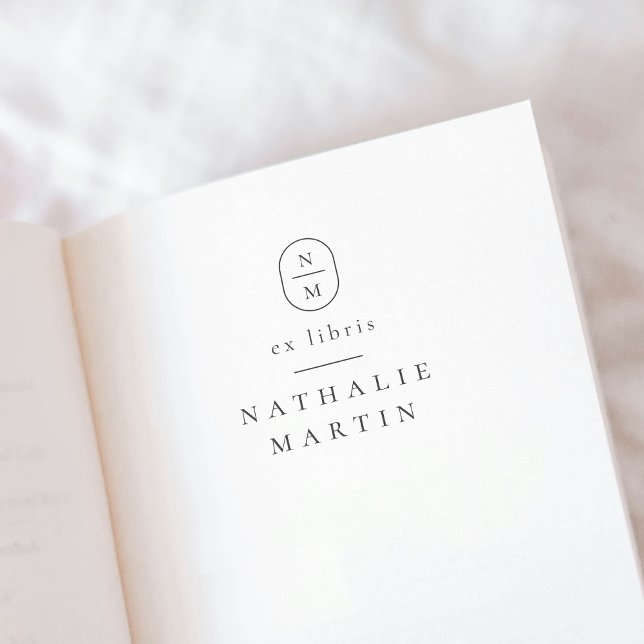 Carimbo Auto Entintado Iniciais Elegantes Simples Ex Libris Modern Book (Rubber Stamp Mock-up)
