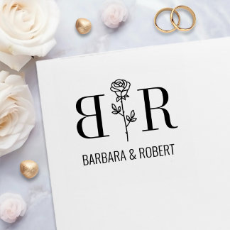 Carimbo Auto Entintado Iniciais Monograma de Casamento Rosa Nomes Persona