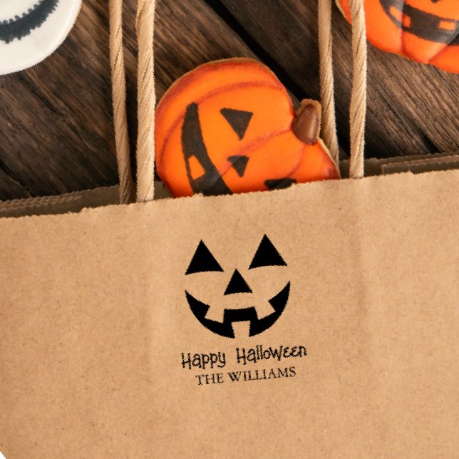 CARIMBO AUTO ENTINTADO JACK O LANTERN FELIZ HALLOWEEN NOME DA FAMÍLIA (Criador carregado)