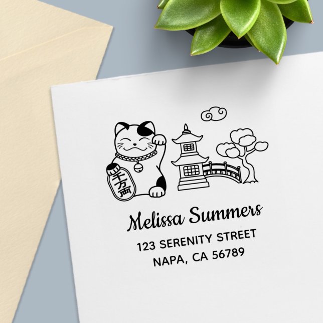 Carimbo Auto Entintado Japanese Lucky Cat, Maneki Neko Address 2 (Criador carregado)