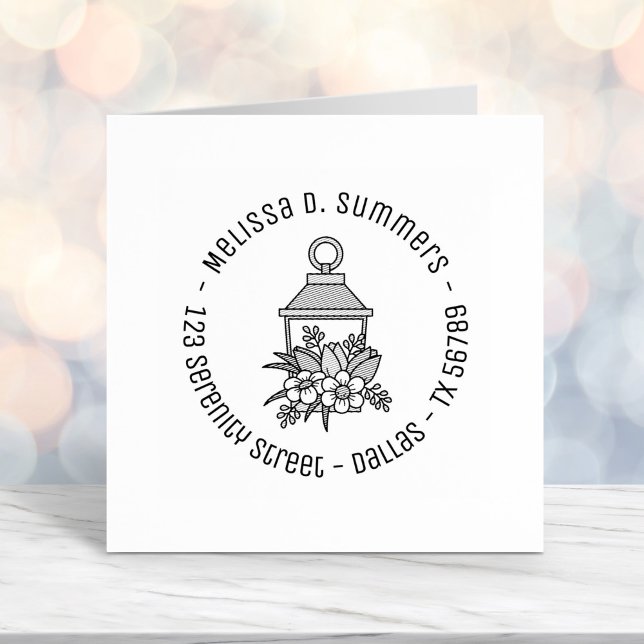 Carimbo Auto Entintado Jardim Lanterna Flores Arredondada Endereço 4 (Criador carregado)