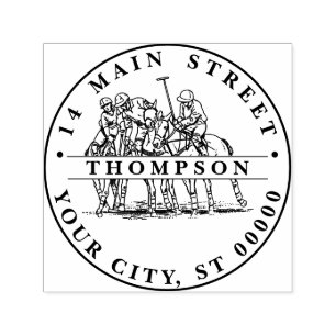 Carimbo Auto Entintado Jogadores De Polo Em Chase - Correspondência De Po