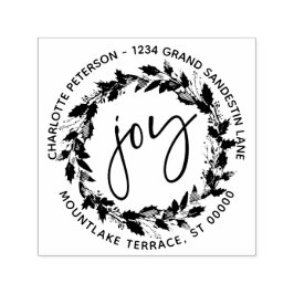 Carimbo Auto Entintado Joy Christmas Wreath Round Endereço de devolução