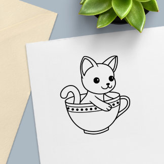 Carimbo Auto Entintado Kitten in a Cup - Cat in a Teacup