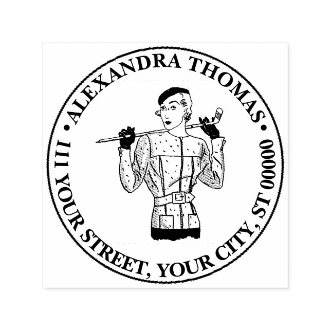 Carimbo Auto Entintado Lady Golfer fascinável dos anos 30 com o Golf Club (Design)