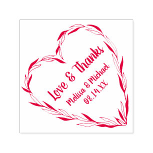 Carimbo Auto Entintado Laurel Leaf Heart Wreath Casamento Obrigado